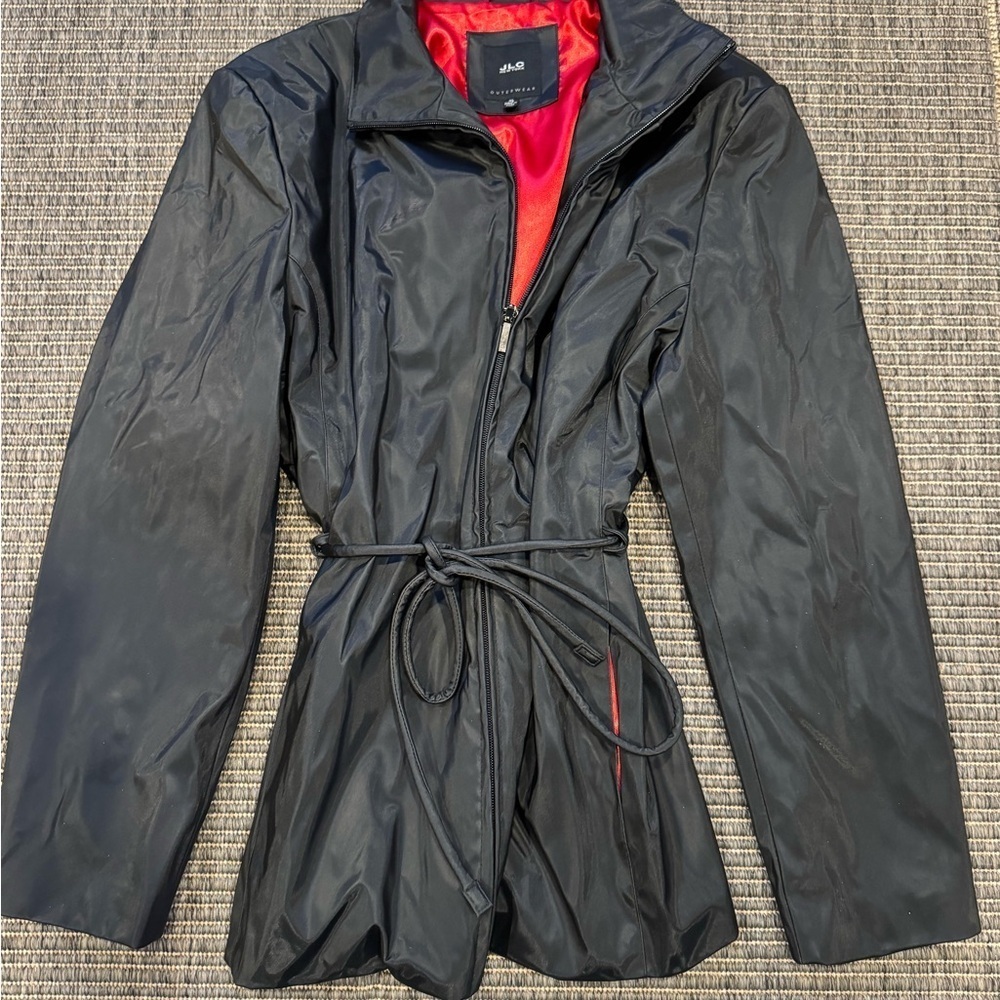 Elegant Black Trench Coat with Red Accents